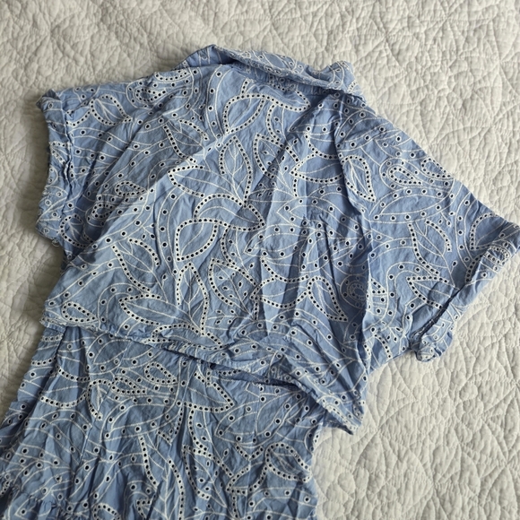Zara Embroidered Cutout Tiered Eyelet Maxi Shirt Dress XS Light Blue - Picture 9 of 16